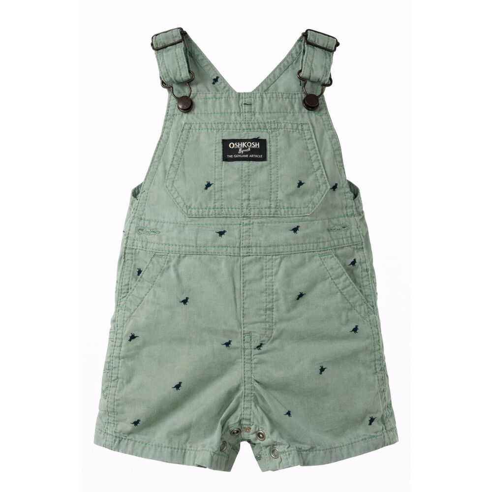 OshKosh B’gosh Baby Dino Print Shortalls Overalls 12M Green